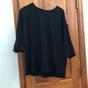Black Mid Sleeve Droop T Shirt